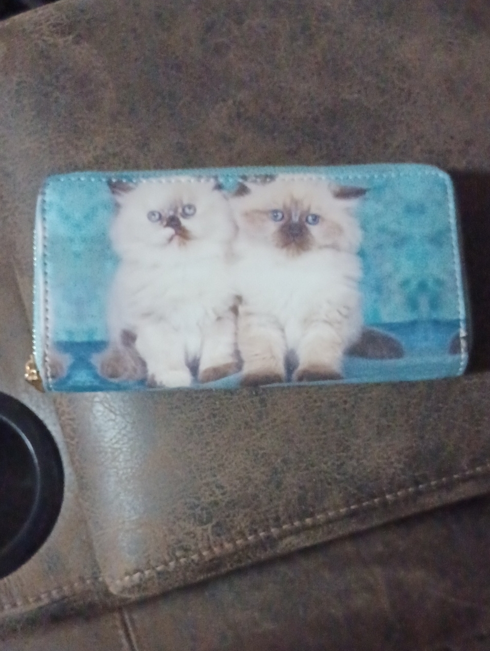 4/$40 New Blue Cat Print Zip Wallet